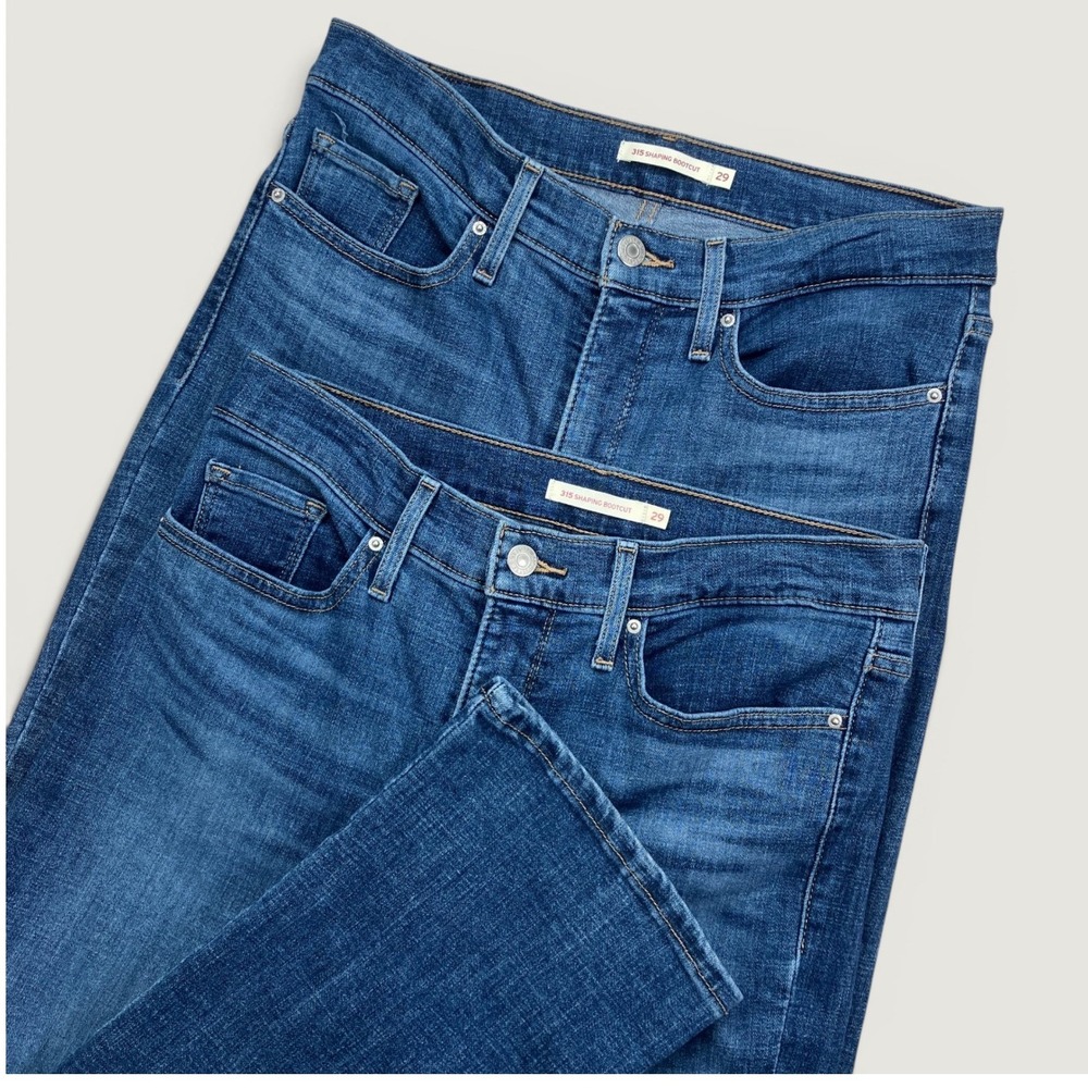 Lot of 2 Levi's Womens 29 315 Shaping Bootcut Blue Jeans Dark Wash Stretch Denim